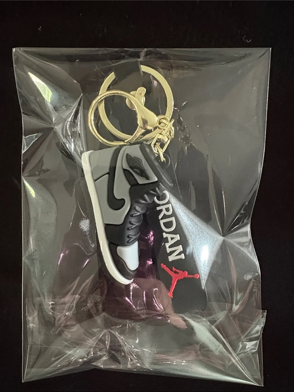Gray And Black Sneaker Keychain Bag Charm With Strap